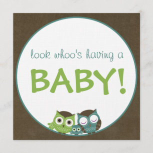 Owl Baby shower   Groen/blauw/bruin Kaart