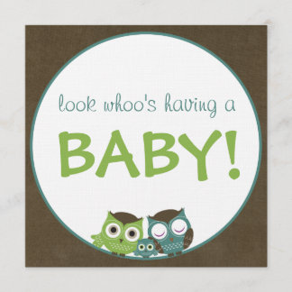 Owl Baby shower | Groen/blauw/bruin Kaart