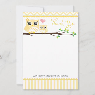 Owl Baby shower Hartelijk dank | Gele Chevron Notitiekaartje