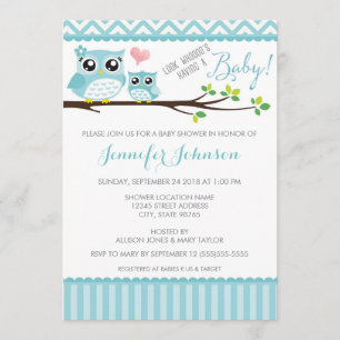 Owl Baby shower Invitation   Blauwe Chevron   Jong Kaart