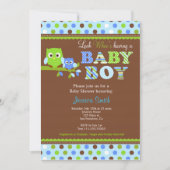 Owl Baby shower Invitation Boy Kaart (Voorkant)