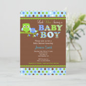 Owl Baby shower Invitation Boy Kaart (Staand voorkant)