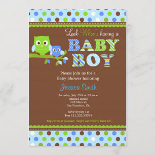 Owl Baby shower Invitation Boy Kaart
