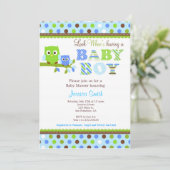Owl Baby shower Invitation Boy Kaart (Staand voorkant)