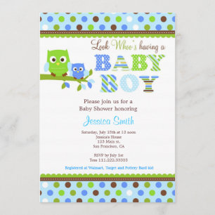 Owl Baby shower Invitation Boy Kaart