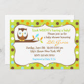 Owl Baby shower Invitation - Boy Kaart (Voorkant / Achterkant)