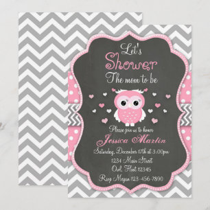 Owl Baby shower Invitation, Chevron, Chalkboard Kaart