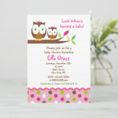 Owl Baby Shower Invitation Girl Kaart (Staand voorkant)