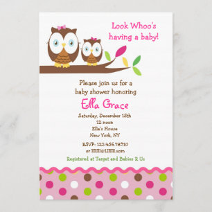 Owl Baby Shower Invitation Girl Kaart