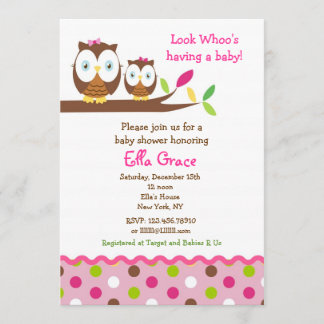 Owl Baby Shower Invitation Girl Kaart