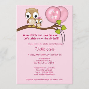 Owl Baby Shower Invitation Girl Mam roze Kaart