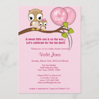 Owl Baby Shower Invitation Girl Mam roze Kaart