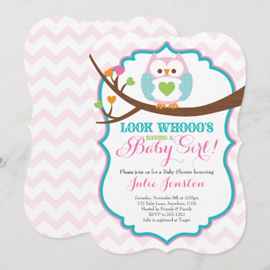 Owl Baby shower Invitation Kaart (Voorkant / Achterkant)