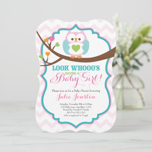 Owl Baby shower Invitation Kaart (Staand voorkant)