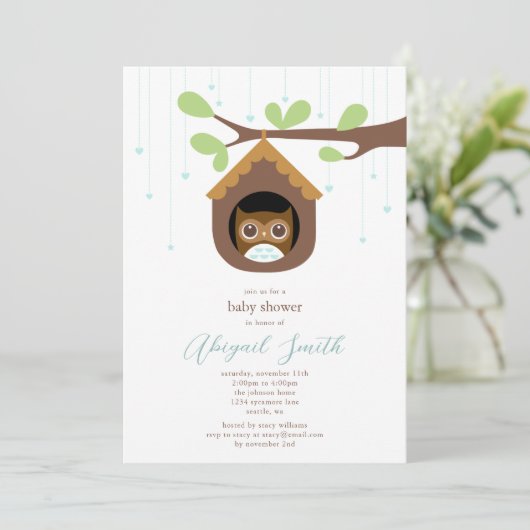 Owl Baby shower Invitation Kaart (Staand voorkant)