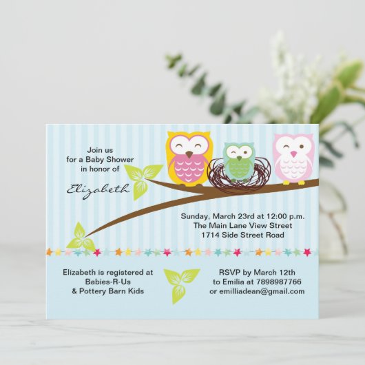 Owl Baby shower Invitation Kaart (Staand voorkant)