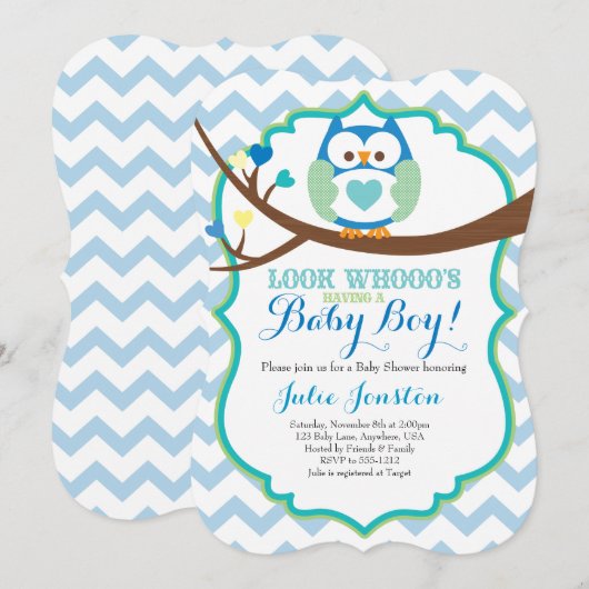 Owl Baby shower Invitation Kaart (Voorkant / Achterkant)