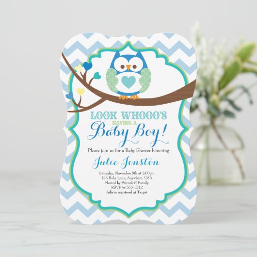 Owl Baby shower Invitation Kaart (Staand voorkant)