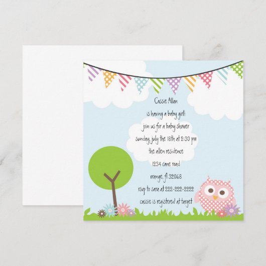 Owl Baby shower Invitation Kaart (Voorkant / Achterkant)
