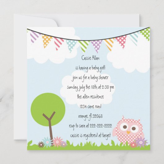 Owl Baby shower Invitation Kaart (Voorkant)