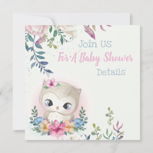 Owl Baby shower Invitation Kaart (Achterkant)