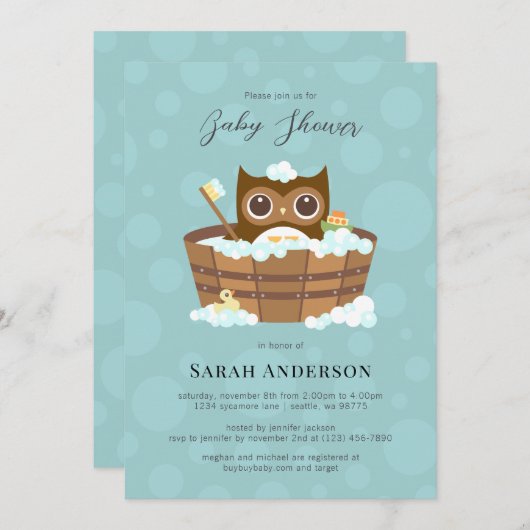Owl Baby shower Invitation Kaart (Voorkant / Achterkant)