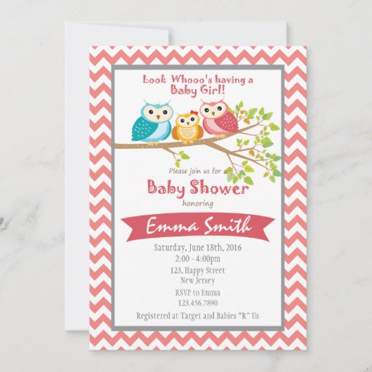 Owl Baby shower Invitation Kaart (Voorkant)