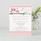 Owl Baby shower Invitation | Roze Chevron | Meisje Kaart (Staand voorkant)