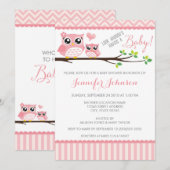 Owl Baby shower Invitation | Roze Chevron | Meisje Kaart (Voorkant / Achterkant)