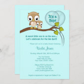 Owl Baby Shower Invitations Boy Mammie BLUE Kaart (Voorkant / Achterkant)