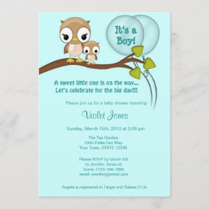 Owl Baby Shower Invitations Boy Mammie BLUE Kaart
