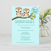 Owl Baby Shower Invitations Boy Mammie Papa Kaart (Staand voorkant)