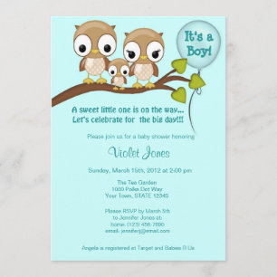 Owl Baby Shower Invitations Boy Mammie Papa Kaart