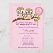 Owl Baby Shower Invitations Girl Mam Dad Kaart (Voorkant / Achterkant)