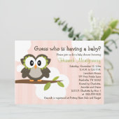 Owl Baby Shower Invites Roze Kaart (Staand voorkant)