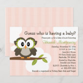 Owl Baby Shower Invites Roze Kaart (Voorkant / Achterkant)
