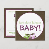 Owl Baby shower | Meisje > bruin, groen en paars Kaart (Voorkant / Achterkant)
