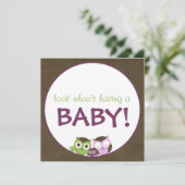 Owl Baby shower | Meisje > bruin, groen en paars Kaart (Staand voorkant)