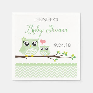 Owl Baby shower Napkins Groene Chevron Servet