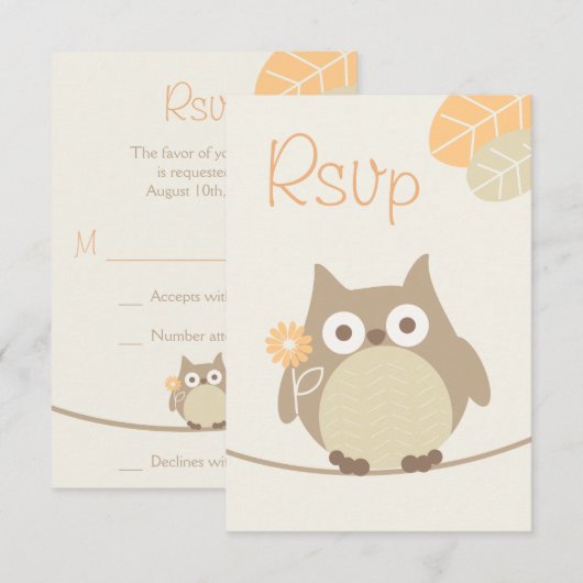 Owl Baby shower Rsvp Geslacht Neutraal (Voorkant / Achterkant)