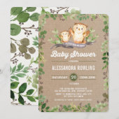 Owl Baby shower Rustic Woodland Greenery Invite Kaart (Voorkant / Achterkant)