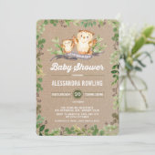 Owl Baby shower Rustic Woodland Greenery Invite Kaart (Staand voorkant)