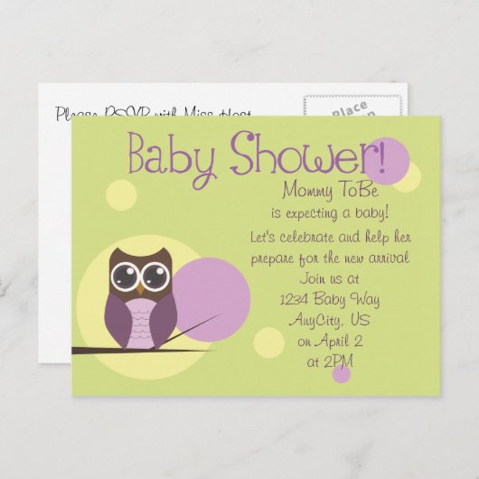 Owl Baby shower Uitnodiging Briefkaart (Voorkant / Achterkant)