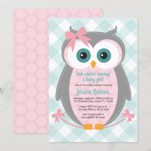Owl baby shower uitnodiging meisje roze grijze mun