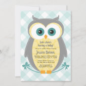 Owl baby shower uitnodiging neutraal geel grijs (Voorkant)