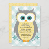 Owl baby shower uitnodiging neutraal geel grijs (Voorkant / Achterkant)