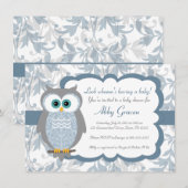 Owl Baby Shower-uitnodigingen, blauw, grijs - 830 Kaart (Voorkant / Achterkant)