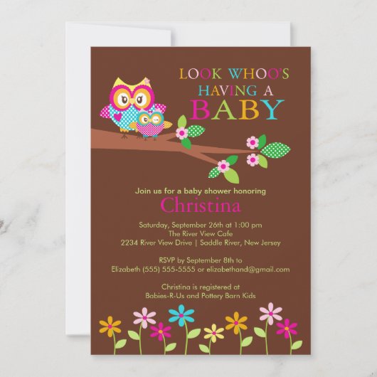 Owl Baby Shower-uitnodigingen Kaart (Voorkant)