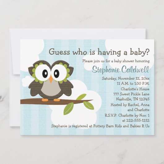 Owl Baby Shower-uitnodigingen nodigt blauw uit Kaart (Voorkant)