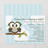 Owl Baby Shower-uitnodigingen nodigt blauw uit Kaart (Voorkant / Achterkant)